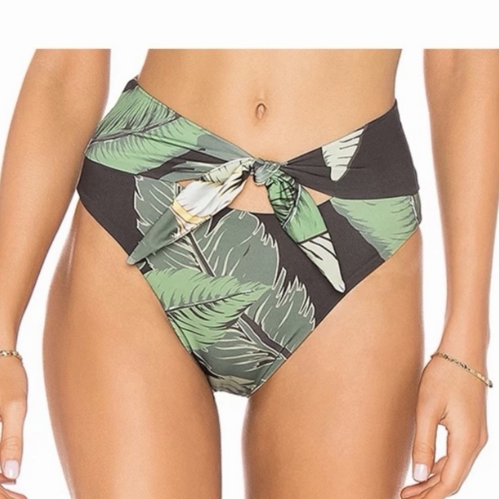 NWT Beach Riot Island Black Palm Bikini Bottom Size XS Emma Tie Front High Waist